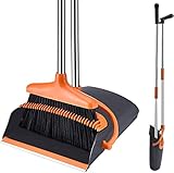 Besen und Kehrschaufel Set, Kehrmaschine und Kehrschaufel Combo mit 137cm Langem Griff für abnehmbares und klappbares Besen für die Bodenreinigung in Küche, Haushalt (orange)