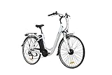 ProTour E-Bike für Damen Herren, 28 Zoll, Elektrofahrrad E-Citybike RC820, 10,4Ah Akku, 250W Frontmotor, 7-Gang Shimano Kettenschaltung, 25 km/h, mit Gepäckträger, Tiefeinsteiger, Alu-Rahmen leicht