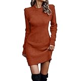 Damen Strickkleid Winter Pullikleid Langarm Winterkleid Freizeit Schicke Sweatkleid Longpullover Strick Strickkleider Aesthetic Schicke Kleider Dresses for Women Hoodie Kleid Kaffee XXL