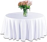 Elegant Event Essentials 304,8 cm Polyester-Tischdecke, rund, einfarbig, für Heimdekoration, Hochzeit, Party, Esstisch, Café, Restaurant und Bankett, nahtlos, knitterfrei, waschbar, Weiß