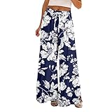 MJGkhiy Damen-Sommerhose, lang, breites Bein, Palazzo-Hose, leicht, Leinen, Hose mit Taschen, Übergröße, elegant, floral, Strand, breite Hose mit elastischem Bund und Kordelzug, Wsda12, XL