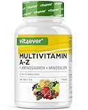 Multivitamin A-Z - 365 Tabletten (12 Monate) - 32 aktive Inhaltsstoffe - Kombination aus Mineralien + Aminosäuren + Spurenelementen + Pflanzenextrakten - Vegan - Hochdosiert