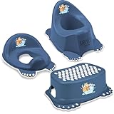 Babykajo 3 in 1 Baby Töpfchen Set - Kinder Töpfchen + Kinder Toilettensitz + Kinder Tritthocker – aus BPA freiem Plastik und mit Antirutschfüßchen. (dunkelblau)