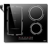 Induktionskochfeld mit Stecker 4 Platten, Disaenvir Einbau Induktionsfeld 220V Flexzone, Induktions autark 60cm Induktionskochgerät 3500W, 9 Leistungsstufen, Boost Isolierfunktion, Timer
