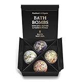 Satin Naturel 4 Luxuriöse BIO Badebomben Vegan - Wellness Geschenke für Frauen - Premium Badekugeln - Geburtstagsgeschenk für Frauen - Luxus-Geschenkbox Naturkosmetik