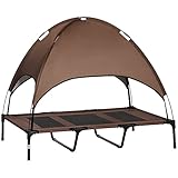 PawHut Erhöhtes Hundebett mit Baldachin, Haustierbett, Hundeliege outdoor mit Dach, Atmungsaktiv, Taftstoff für Camping Kaffee 122 x 92 x 108 cm