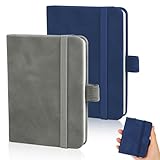 KALIONE 2 Stück Notizbuch Klein A7, Kleines Notizbuch A7 Mini Journal Winziges Notizbuch mit Stifthalter Mini Tagebuch-Notizbuch für Outdoor für Männer Frauen (dunkelblau, grau)