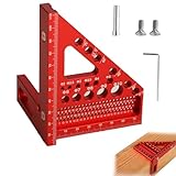 3D-Gehrungswinkel - Verstellbarer Winkel von 22,5–90° - Hochpräzises Holzwerkzeug aus Aluminiumlegierung - 3-in-1 Funktion: Anreißen/Bohren/Messen - geeignet für Tischler und Ingenieure (Rot)