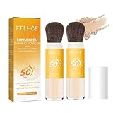 Baorder 2PCS Mineralisches Sonnenschutz-Fixierpulver, SPF 50 PA++ Pulver-Sonnenschutz, Kontrollöl natürliches mattes Finish, dauerhaftes leichtes atmungsaktives Sonnenschutz-Fixierpulver mit Pinsel