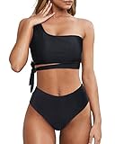 Wantonfy Damen Bikini Sets High Waist Schwimmanzug Zweiteiliger Badeanzug EIN Schulter Bademode Swimsuit