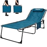 KingCamp Übergroße Sonnenliege Klappbar 5-Fach Verstellbar Gartenliege Liegestuhl Dreibeinliege Liege Campingliege mit Kopfkissen und Seitentasche bis 150 kg für Garten Urlaub Strand Pool 200 x 68 cm