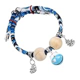 UPKOCH Verstellbares Katzenhalsband aus Weichem Baumwollseil mit Sicherheitsverschluss und Glocke Kleines Katzenhalsband mit Holzperle Komfortables Kätzchen Halsband in Blau Sicher und