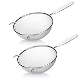 Van Henry Küchensieb feinmaschig 20 cm 2er Set - Für die Küche als Nudelsieb, Passiersieb, Abtropfsieb, Mehlsieb uvm - Rostfreier Edelstahl - Rot und Weiß