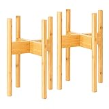 Rubberneck 2er Set Bambus Pflanzenständer - Verstellbare Blumentopfständer aus Bambusholz für den Innen- und Außenbereich - Beige