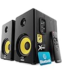 MAJORITY D40X Aktiv Regallautsprecher | 70W 2.0 Gelber Kevlar-Kegel Monitor Lautsprecher | Studio Monitor mit Bluetooth | Bookshelf HiFi Speakers mit Optische, RCA, USB AUX & Inklusive Fernbedienung
