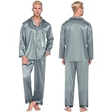 QJDFLL bequem: Langarm Nachthemd Set für Paare weicher Seide(Grey,S)