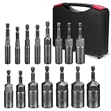 UKCOCO 1/4 Zoll Stick Bit Steckdosen: 5 5-19Mm Lange Steckdose Set Mit Kunststoff Lagerung Box Für Elektrische Schraubendreher Griff Werkzeuge 15 Teile/Satz