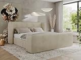 MKS MEBLE Polsterbett 160x200 Beige Velvet mit Schaumstoffmatratze, modernes Design, stabile Konstruktion – Doppelbett ohne Bettkasten, Designerbett - EMORA Duo