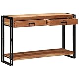 Qnhdfrt Massivholz Akazie Konsolentisch 120x33x75 cm Braun Industrial Chic mit 2 Schubladen für Wohnzimmer Flur Balkon