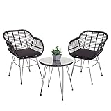 Mendler Poly-Rattan Garnitur HWC-G17, Balkon-Set Gartengarnitur Sitzgruppe Stuhl, Seil - anthrazit, Kissen anthrazit