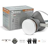 RHINO Smart Solutions Atemschutzmaske Staub RH-M104 | Atemschutz Respirator Mask A1P1 Filter mit Schutzbrille | Gas Maske für Organische Dämpfe Feinstaub, Lackierer, Schimmel, Artbeiten, Schleifen