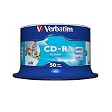 Verbatim CD-R AZO Wide Inkjet Printable 700 MB, 50er Pack Spindel, CD Rohlinge, 52-fache Brenngeschwindigkeit mit langer Lebensdauer, leere CDs bedruckbar, Audio CD Rohling