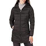 Amazon Essentials Damen Leichter, wasserabweisender, verstaubarer Regular-Fit-Daunenmantel mit Kapuze (erhältlich in Plus Size), Schwarz, L