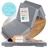 Herlag Orthopädische Klappmatratze 200x120x14cm | Extra Dickes Gästebett 14 cm hoch | Faltmatratze Härtegrad H3 | Deluxe-Komfort Visco-Schaum | Faltbare Gästematratze 3-teilig | Bezug waschbar | Grau