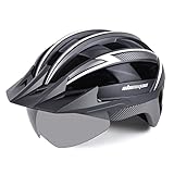 Shinmax Fahrradhelm für Herren Damen MTB Fahrradhelm mit LED USB Rücklicht Radhelm mit Visier Magnetischem Abnehmbarem Schutzbrille Mountainbike Helm Fahrradhelme Einstellbarer 57-62 cm