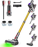 VACTechPro V15 Akku Staubsauger kabellos,35KPa Kabelloser Staubsauger mit abnehmbarem Akku,bis zu 35min Laufzeit,6 in 1 Akkustaubsauger Tierhaare für Hartholzböden Teppich&Gold
