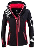 Rock Creek Damen Softshell Jacke Windbreaker Regenjacke Übergangsjacke Softshelljacke Damenjacke Regenmantel Outdoorjacke D-402 Schwarz-Rot L