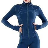 SDEFRGT Übermantelungsjacke für Damen, Yoga, Sport, Trainingsjacke, langärmelig, Reißverschlusstasche, Fitnessstudio, Fitness, Trainingsjacken (Blau, S)