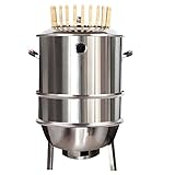 Vertikaler Holzkohle-Smoker, Grillaufhänger Grill mit Thermometer, rauchfreier BBQ Abnehmbares BBQ Barrel Öl- und Holzkohle-Trennung