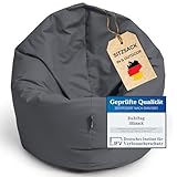 BuBiBag Sitzsack für Kinder und Jugendliche - Indoor und Outdoor Sitzkissen oder als Gaming Sitzsack, geliefert mit Füllung (100 cm Durchmesser, anthrazit)