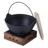 Yiustldd Gusseiserner Topf - Sukiyaki Nabe Hot Pot Im Japanischen Stil Mit Holzdeckel Und Spirituskocher Für Individuelle Nabe Shabu Pot BBQ Heimreise,18cm