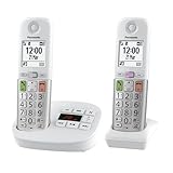 Panasonic KX-TGU432EXW digitales schnurloses Telefon mit Anrufbeantworter, Basisstation & 2 Mobilteile, LCD-Display, Favoriten-Taste, Taschenlampe, extra laut, hörgerätekompatibel, Weiss & Silber