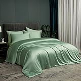 Luowei Sommer Bettwäsche 135 x 200 cm Weich Hautfreundlich Grün Bettwäsche Set aus Bambusfaser Polyester Kühlung Seidig Anti-Schwitzen mit Reißverschluss und 1 Kissenbezug 80x80cm