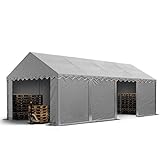 TOOLPORT Lagerzelt 4x8 m Industriezelt Unterstand PVC Plane 750 N grau mit Bodenrahmen und Dachverstärkung