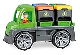 Lena 04453 - Truxx Recycling Truck Müllwagen, Müllfahrzeug ca. 26 cm, robuster Müll LKW, Müllauto mit Funktion, 2 Doppel Mülltonnen und vollbeweglicher Lena Spielfigur, für Kinder ab 2 Jahre, grün