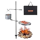 VEVOR Campinggrill Rund 360 x 360 mm, Verstellbarer Schwenkbarer Lagerfeuer Grill mit und Hakenhalter, Edelstahl Holzkohlegrill für Outdoor-Camping