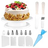 Tortenplatte, Drehbarer Tortenständer, Kuchen Drehteller Dekorations Kits, Cake Decorating Turntable mit Kuchenschabern, Tortenspachtel Glätter, Spritzbeuteln Spritzspitzen, Tortenzubehörset