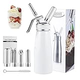 Trintion Sahnespender 0,5L Sahnebereiter Sahnesyphon mit Zubehörteilen Sahnesyphon Weiß für die Zubereitung von Schlagsahne, Creme, Mousse und Desserts