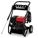 EBERTH Benzin Hochdruckreiniger, Selbstansaugend, 210 Bar Arbeitsdruck, 5 Düsen und Schlauch zum Wasser ansaugen Inklusive, Profi Hochdruckreiniger mit 6,5PS 4-Takt Benzinmotor und Robusten Rädern