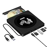 BUNUD Externes DVD Laufwerk, CD Laufwerk Extern USB 3.0 Externer DVD Brenner mit SD TF 2 USB Slots, Slim Portable Externes CD Laufwerk für Laptop MacBook PC Windows 11 Mac Desktop