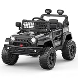 12V Elektroauto für Kinder, Kinder Elektroauto mit 2,4 Ghz Fernbedienung, Spring Suspension, LED Lights, Bluetooth, 2 Speeds, Kinderauto Elektrisch für Kinder 3-8 Jahre (Schwarz)