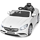 COSTWAY 12V Mercedes Benz Kinderauto mit 2,4G-Fernbedienung, 3 Gang Elektroauto 2-5km/h mit Musik, Hupe, MP3 und LED Scheinwerfer, Kinderfahrzeug für Kinder von 3-8 Jahren (Weiß)