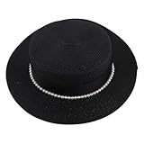 NIYANGLE Handgefertigter Strohhut Damen mit Breiter Krempe Perlenverzierung Leichter Atmungsaktiver Strandhut für Sommerurlaub und Outdoor Aktivitäten Modischer Sonnenschutz