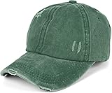 styleBREAKER Damen Baseball Cap im Washed Destroyed Used Look, Ponytail, 6-Panel, Klettverschluss verstellbar 04023080, Farbe:Dunkelgrün
