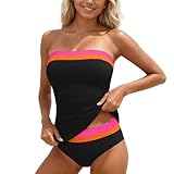 Generisch Damen Bauchkontrollierender Einfarbiges Trägerloses Blockfarben Tankini Set