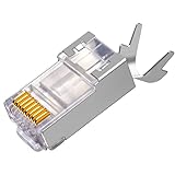 RJ45 Netzwerkstecker Set für Cat7 und Cat6A Verlegekabel, 10 Stück, Pass Through Design, Geschirmt, inklusive Knickschutz und Einfädelhilfe, Geeignet für Switch, TV, PS4, ADSL, Modem, TV Box, Router,